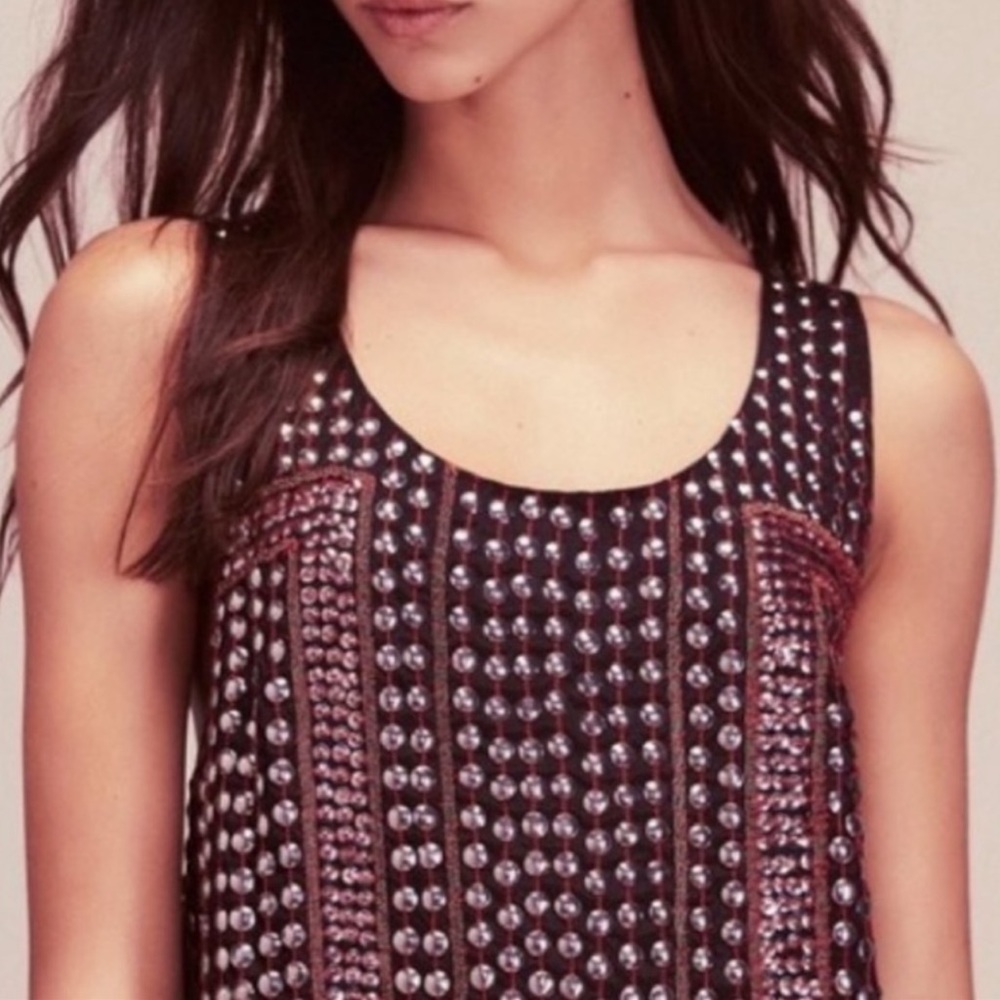Free People Studded black dress with silver studs with red thread accents size S